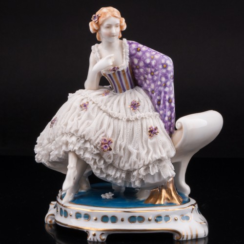 Дама с цветной шалью, кружевная, E. A. Muller, Германия, нач. 20 в