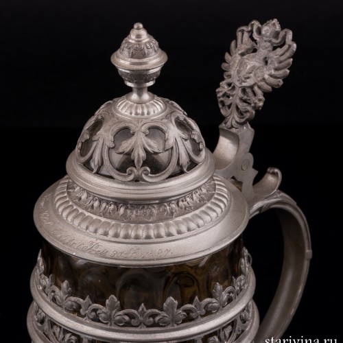 Стеклянная пивная кружка, 1/2 л, Германия, 1887 г