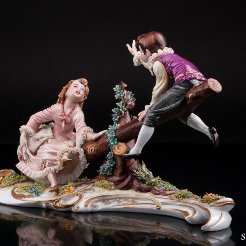 Дети на качелях, кружевная, Capodimonte, Италия, вт. пол. 20 в