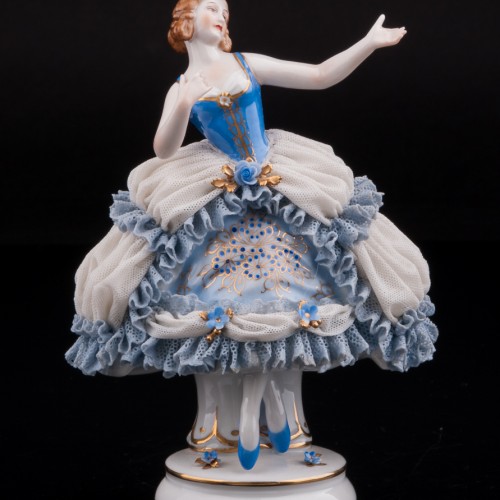 Девушка в голубом платье, кружевная, Muller & Co, Германия, нач. 20 в