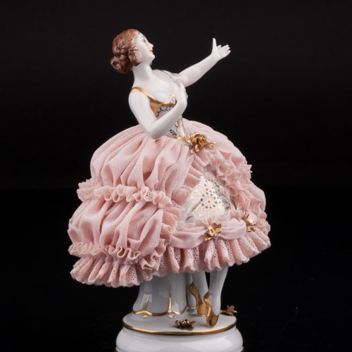 Девушка в розовом платье, кружевная, Muller & Co, Германия, нач. 20 в