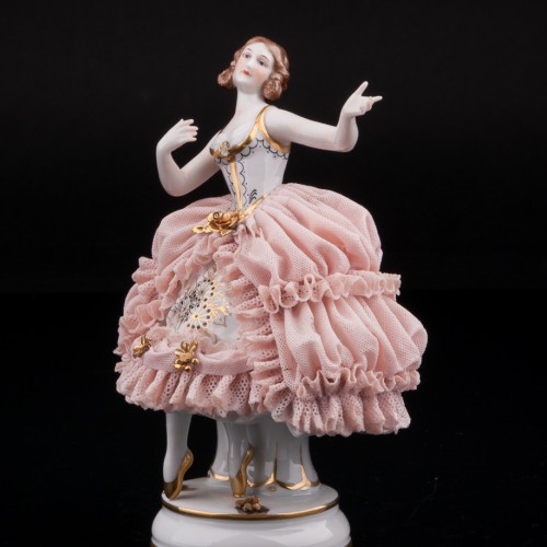 Девушка в розовом платье, кружевная, Muller & Co, Германия, нач. 20 в