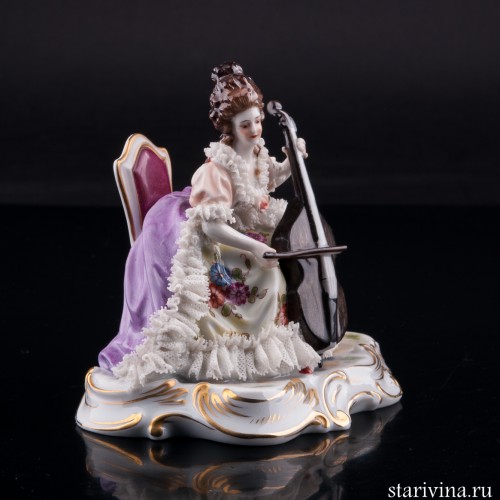 Дама с виолончелью, кружевная, Дрезден, Германия, нач. 20 в