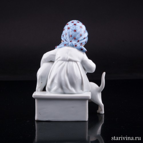 Девочка кормящая котенка и щенка, E. A. Muller, Германия, 1890-1927 гг