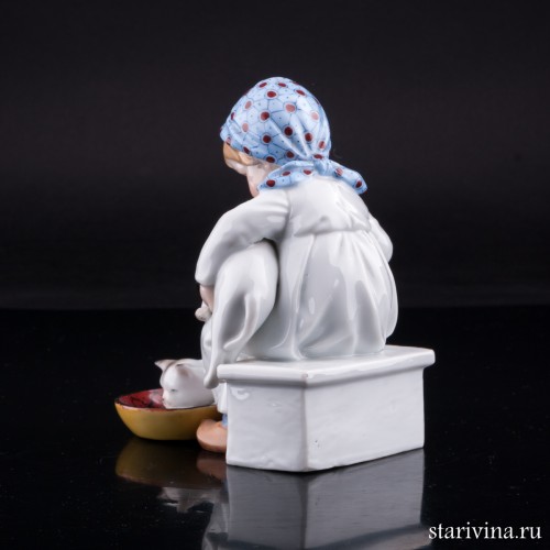 Девочка кормящая котенка и щенка, E. A. Muller, Германия, 1890-1927 гг