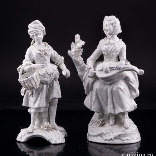 Фарфорвая статуэтка Девушка с колесной лирой, Дрезден, Германия, пер. пол. 20 в.