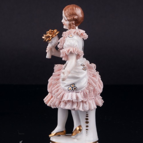 Девочка с цветком, кружевная, миниатюра, Muller & Co, Германия, пер. пол. 20 в