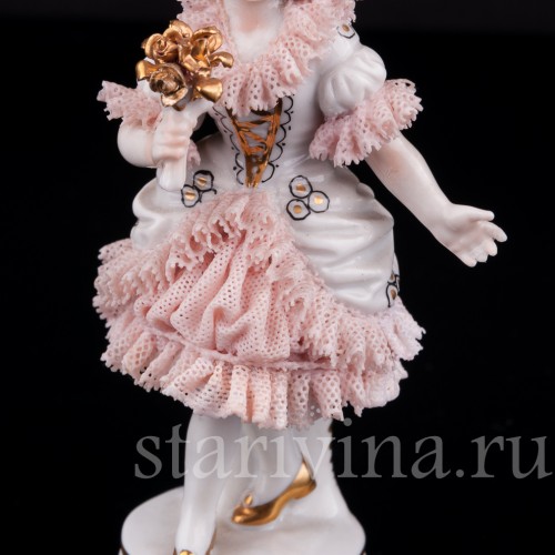 Девочка с цветком, кружевная, миниатюра, Muller & Co, Германия, пер. пол. 20 в