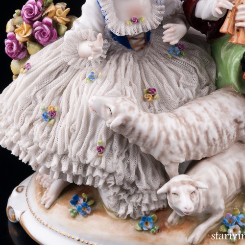 Пара с овечками, кружевная, E. A. Muller, Германия, нач. 20 в