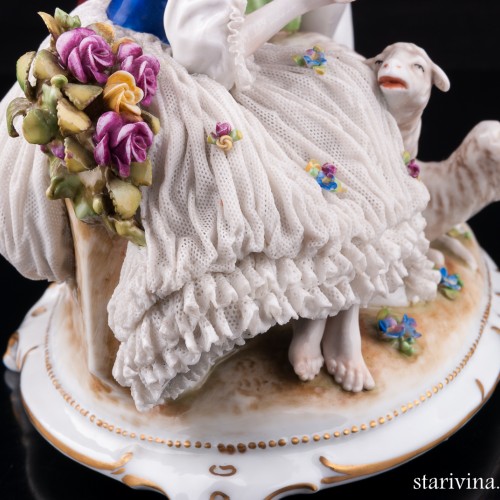 Пара с овечками, кружевная, E. A. Muller, Германия, нач. 20 в