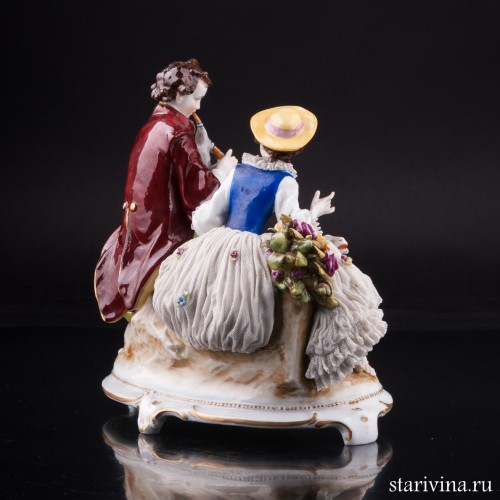 Пара с овечками, кружевная, E. A. Muller, Германия, нач. 20 в