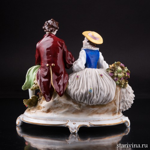 Пара с овечками, кружевная, E. A. Muller, Германия, нач. 20 в