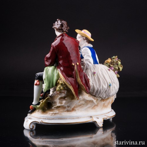 Пара с овечками, кружевная, E. A. Muller, Германия, нач. 20 в