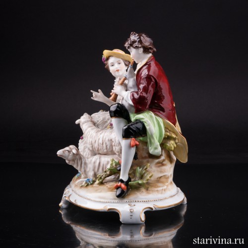 Пара с овечками, кружевная, E. A. Muller, Германия, нач. 20 в