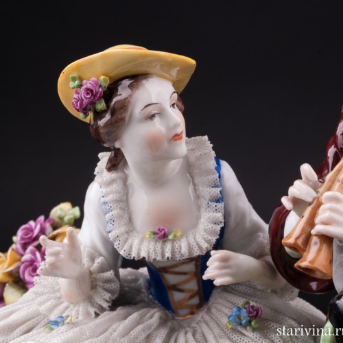 Пара с овечками, кружевная, E. A. Muller, Германия, нач. 20 в