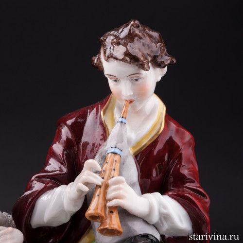 Пара с овечками, кружевная, E. A. Muller, Германия, нач. 20 в