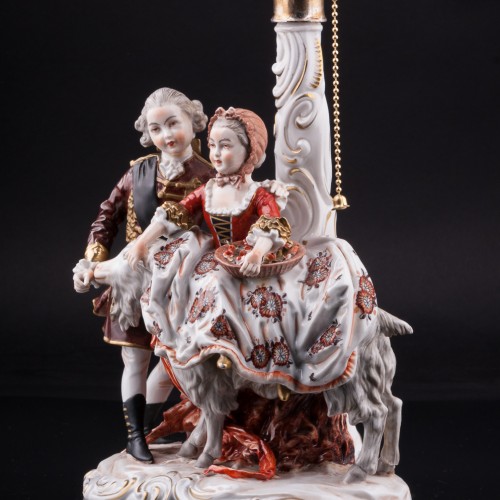 Композиция из фарфора Пара с козлом, лампа, Дрезден, Германия, 1960 гг.