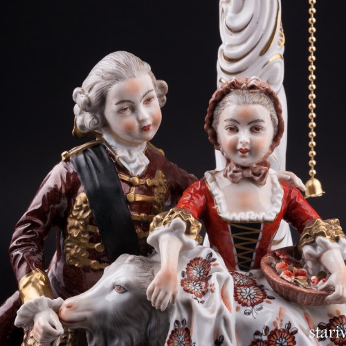 Композиция из фарфора Пара с козлом, лампа, Дрезден, Германия, 1960 гг.