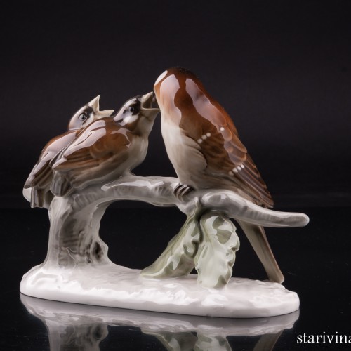 Воробьи на ветке, Hutschenreuther, Германия, 1950-60 гг