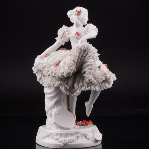 Неаполитанский танец, танцовщица с бубном, кружевная, Sitzendorf, Германия, пер. пол. 20 в