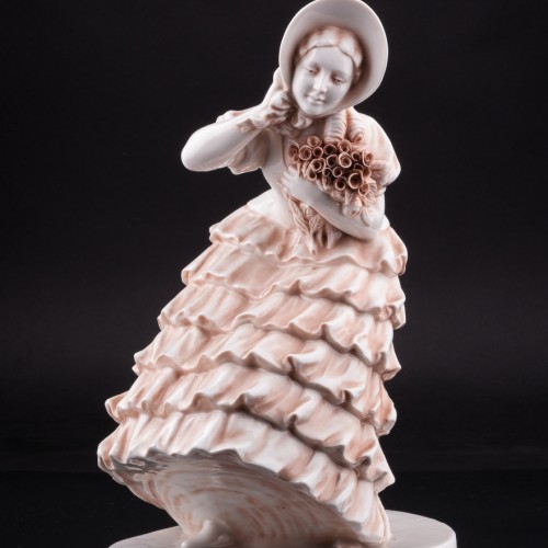 Девушка с букетом роз на ветру, Франция, кон. 19 в