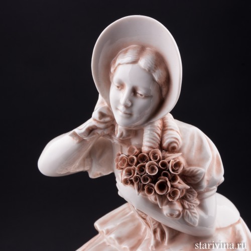 Девушка с букетом роз на ветру, Франция, кон. 19 в