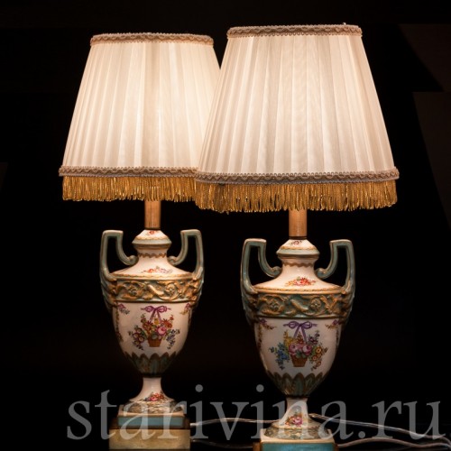 Две парные бирюзовые лампы на бронзовых постаментах, Франция, нач. 20 в