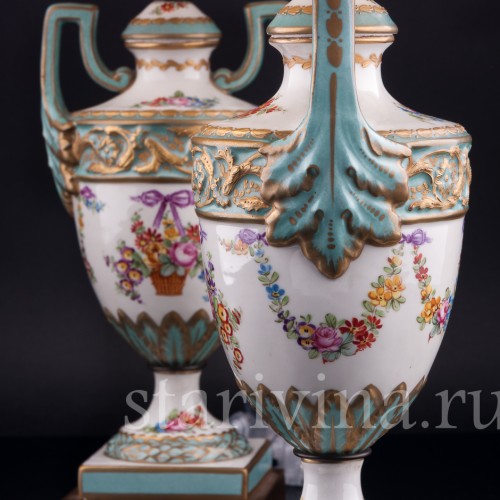 Две парные бирюзовые лампы на бронзовых постаментах, Франция, нач. 20 в