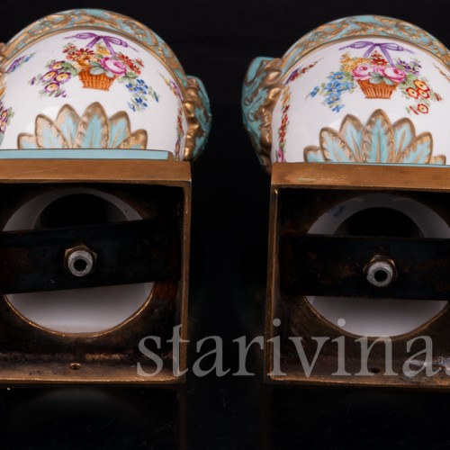 Две парные бирюзовые лампы на бронзовых постаментах, Франция, нач. 20 в