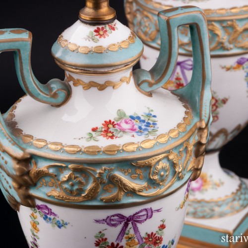 Две парные бирюзовые лампы на бронзовых постаментах, Франция, нач. 20 в