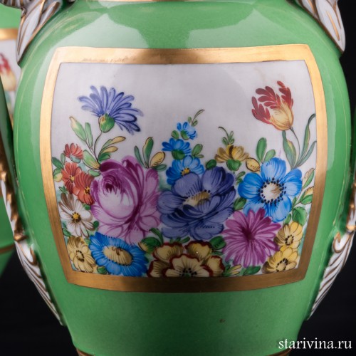 Две парные зеленые вазы с цветами, Carl Thieme, Германия, пер. пол. 20 в