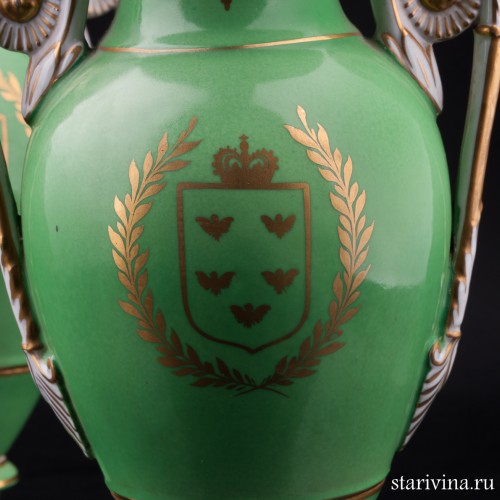 Две парные зеленые вазы с цветами, Carl Thieme, Германия, пер. пол. 20 в