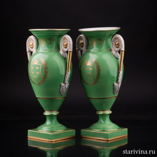 Две парные зеленые вазы с цветами, Carl Thieme, Германия, пер. пол. 20 в