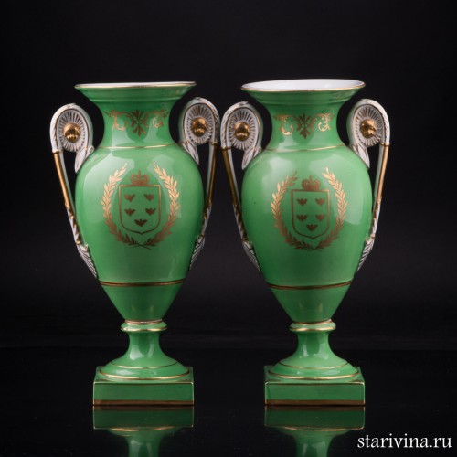 Две парные зеленые вазы с цветами, Carl Thieme, Германия, пер. пол. 20 в