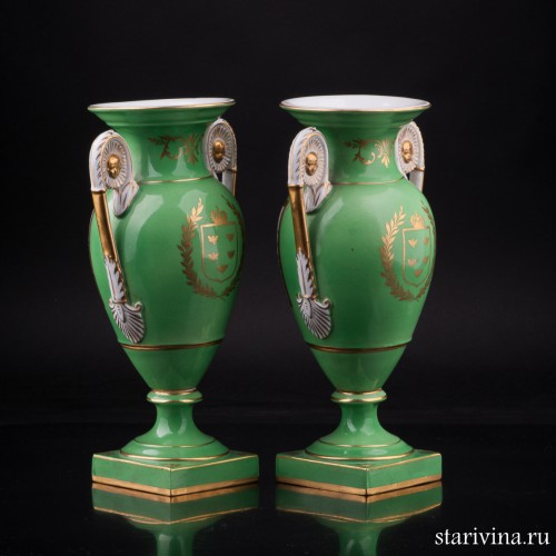 Две парные зеленые вазы с цветами, Carl Thieme, Германия, пер. пол. 20 в
