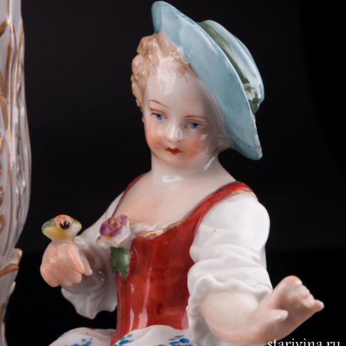 Дети с овечкой и птичьей клеткой, настольная лампа, Carl Thieme, Германия, нач. 20 в