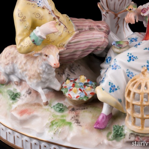 Дети с овечкой и птичьей клеткой, настольная лампа, Carl Thieme, Германия, нач. 20 в