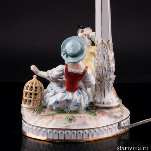Дети с овечкой и птичьей клеткой, настольная лампа, Carl Thieme, Германия, нач. 20 в