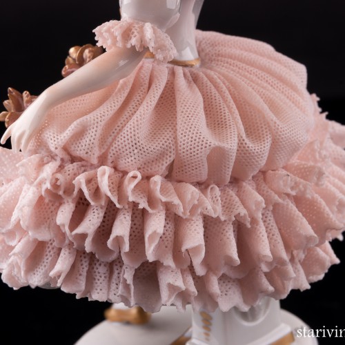 Танцовщица в розовом, кружевная, настольная лампа, Muller & Co, Германия, нач. 20 в