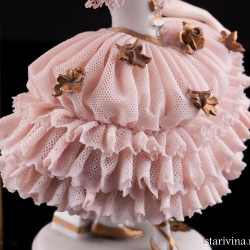 Танцовщица в розовом, кружевная, настольная лампа, Muller & Co, Германия, нач. 20 в