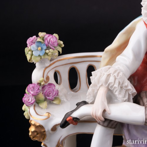 Романтическая пара на скамейке, кружевная, E. A. Muller, Германия, нач. 20 в