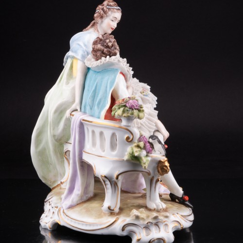 Романтическая пара на скамейке, кружевная, E. A. Muller, Германия, нач. 20 в