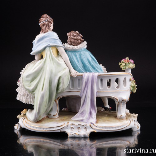 Романтическая пара на скамейке, кружевная, E. A. Muller, Германия, нач. 20 в