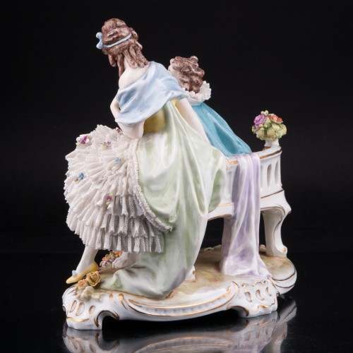 Романтическая пара на скамейке, кружевная, E. A. Muller, Германия, нач. 20 в