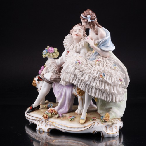 Романтическая пара на скамейке, кружевная, E. A. Muller, Германия, нач. 20 в