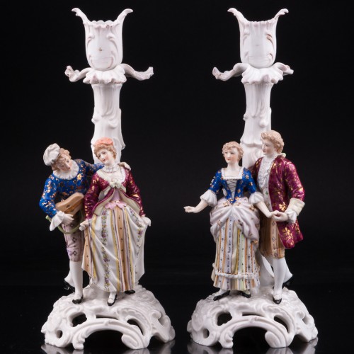 Два подсвечника Пары на променаде, E. A. Muller, Германия, кон. 19 в