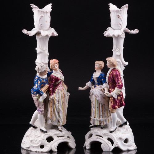Два подсвечника Пары на променаде, E. A. Muller, Германия, кон. 19 в