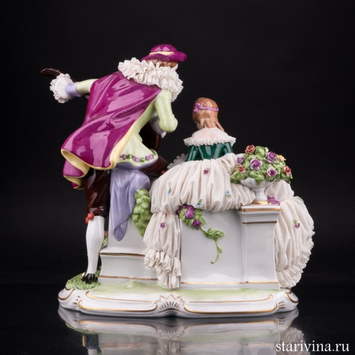 Фарфоровая статуэтка Урок музыки, кружевная Unterweissbach, Германия, сер. 20 в.