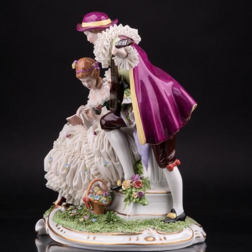 Фарфоровая статуэтка Урок музыки, кружевная Unterweissbach, Германия, сер. 20 в.