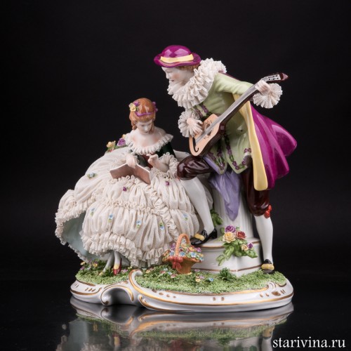 Фарфоровая статуэтка Урок музыки, кружевная Unterweissbach, Германия, сер. 20 в.